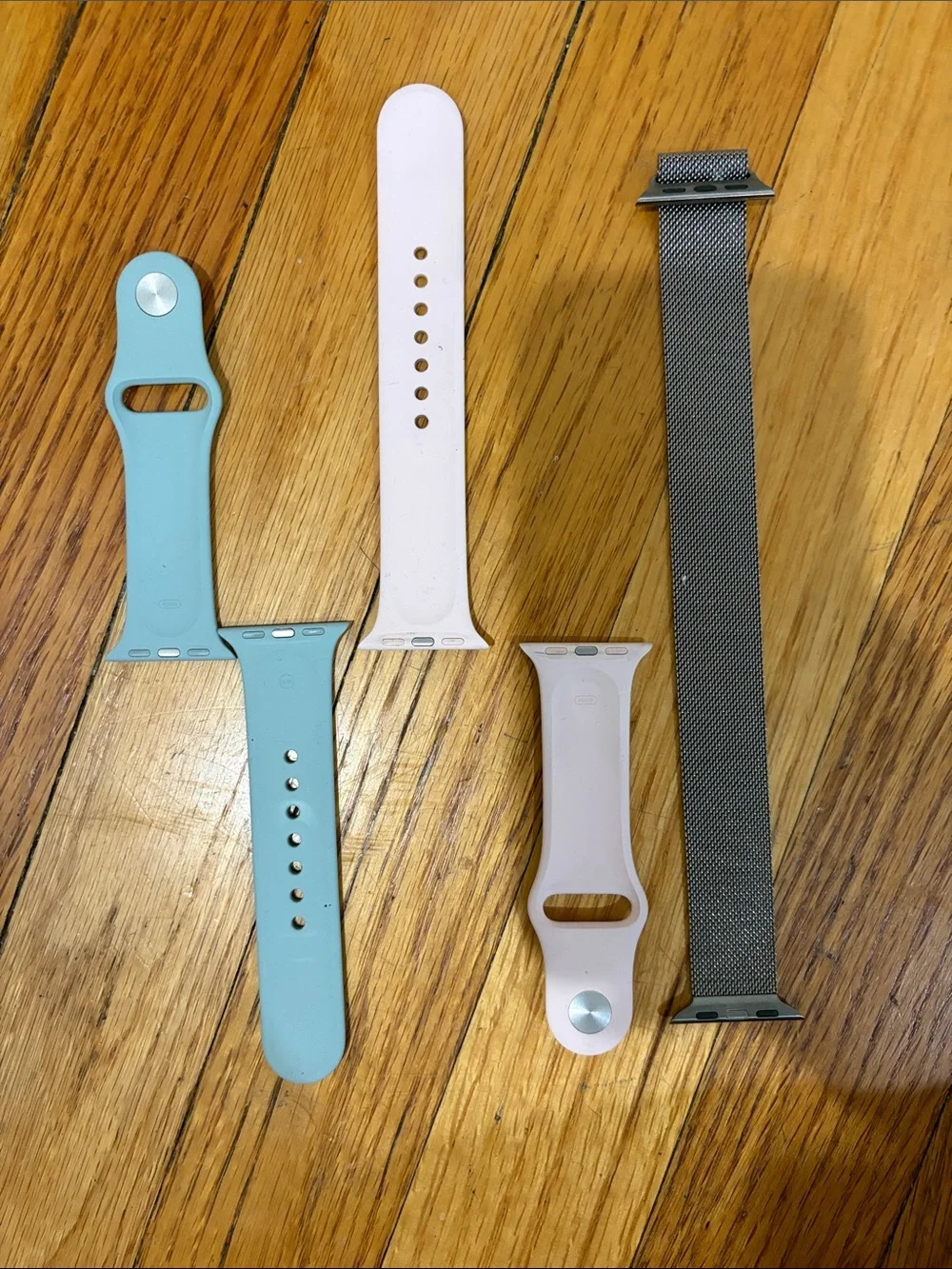 Apple Watch Bands in Mint, Pale Pink, and Silver Milanese Loop